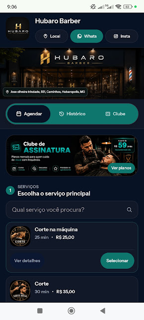 Tela real do link público de agendamento do HUBARO