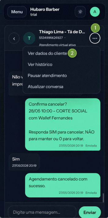 Tela real da inbox WhatsApp do HUBARO