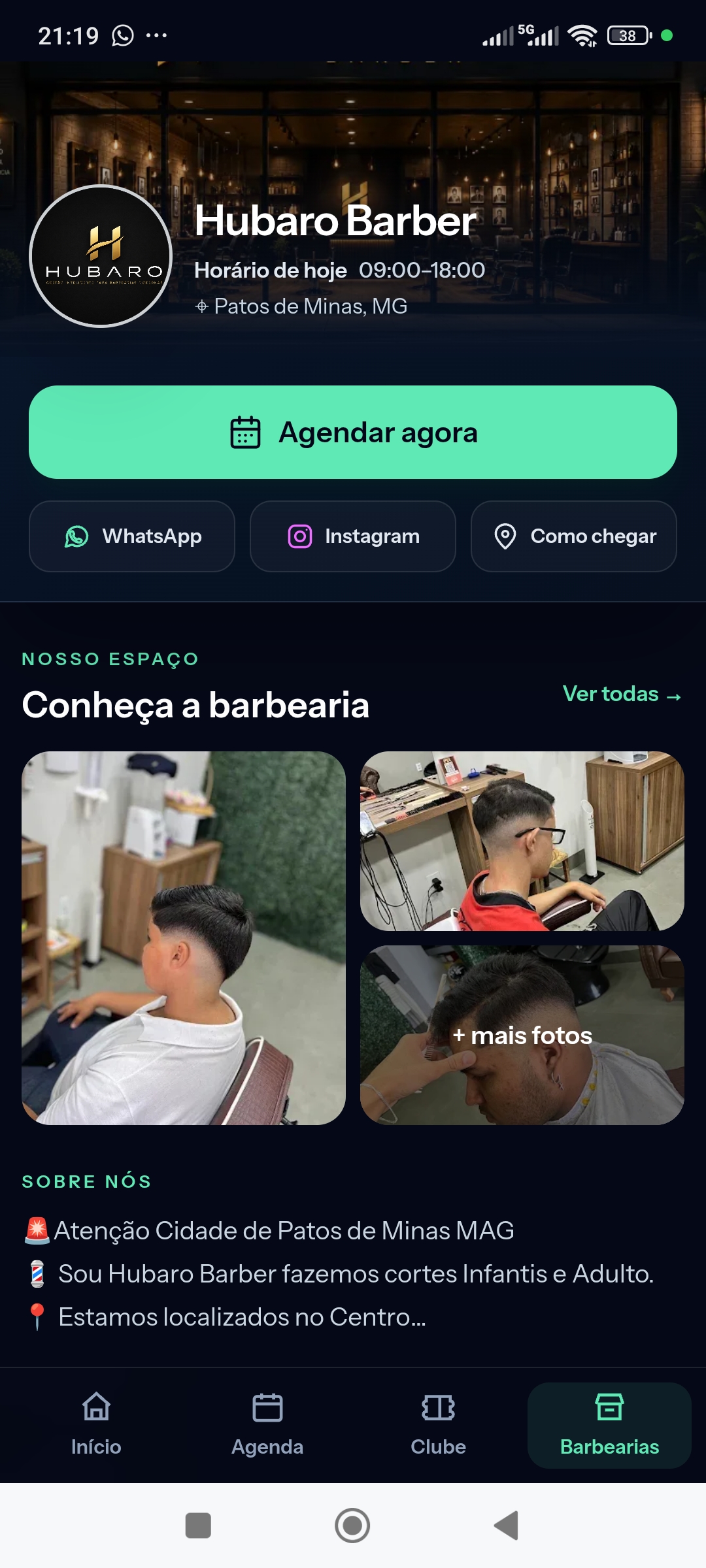 Perfil de uma barbearia no Hubaro Agenda